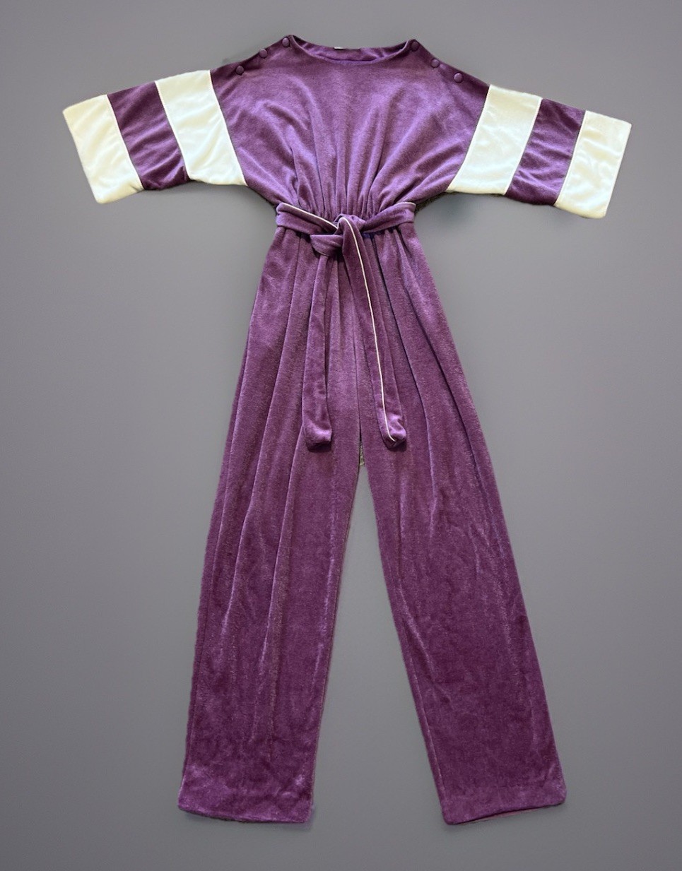 Miss Elaine Vintage Early 80s Retro Bon Soft Plush Jumpsuit M Purple Ivory