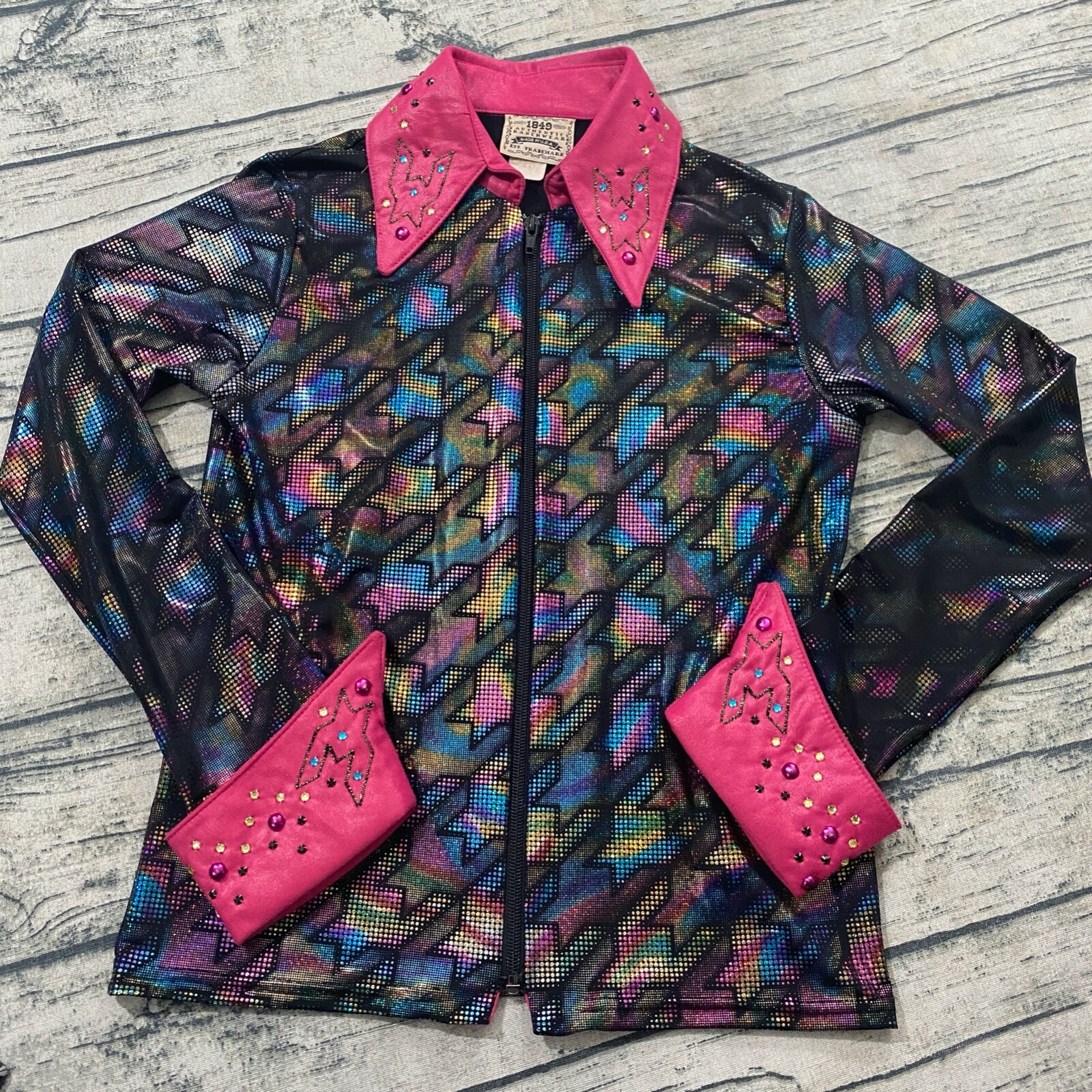 1849 Authentic Ranchwear Vtg 80s Western Zip Jacket Embellished Iridescent Disco