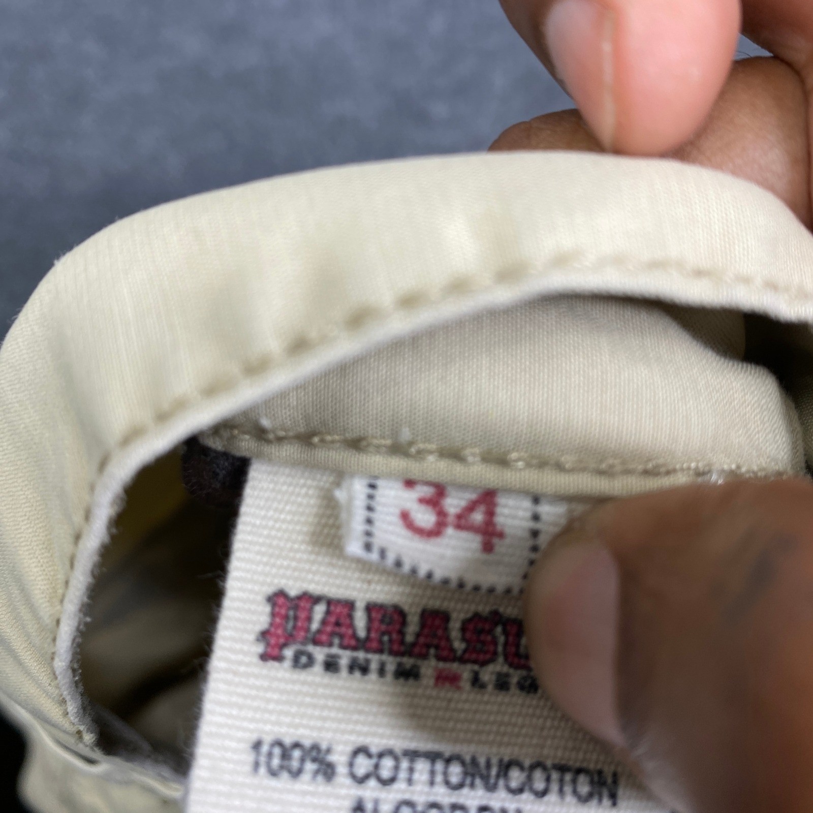 VTG Parasuco Cargo Shorts Tan Khaki Cotton Size 34 Embroidered Y2K Capri