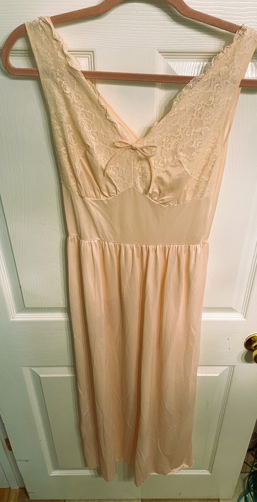 Vintage Sears Roebuck Charmode Nylon Nightgown PEACH Lace Detail Size 32
