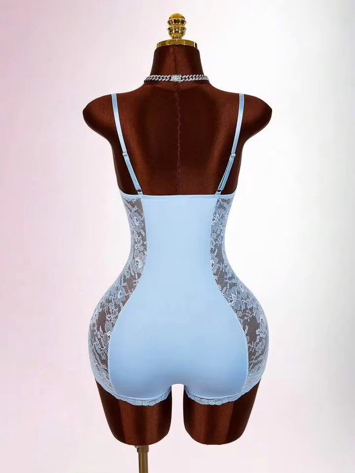 Satin Glossy Shaper Romper TEDDY Bodysuit Girdle Bra Long Leg Unitard L NEW