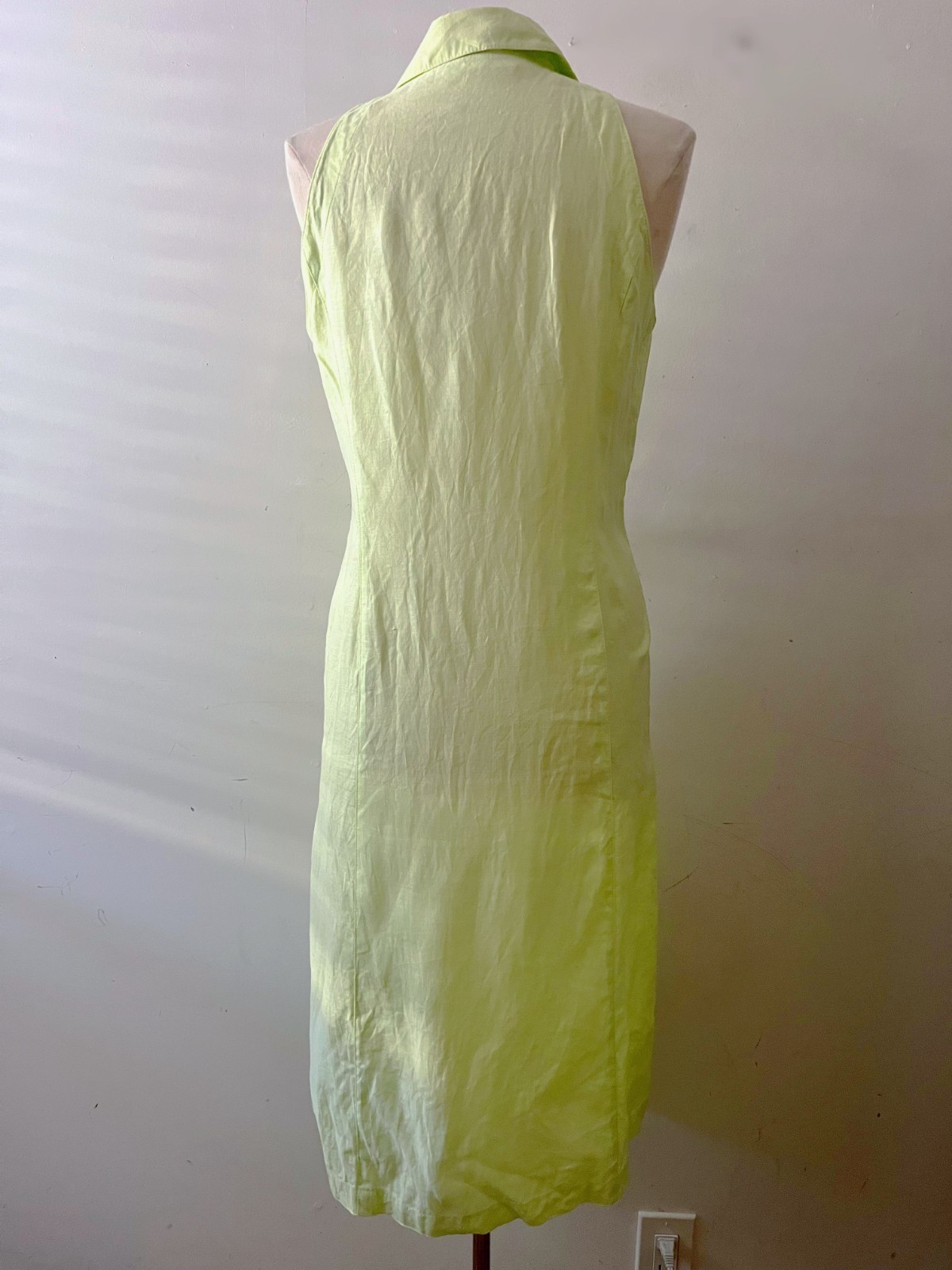 Escada Vintage 90s Chartreuse Linen Shirt Dress Quiet Luxury Designer