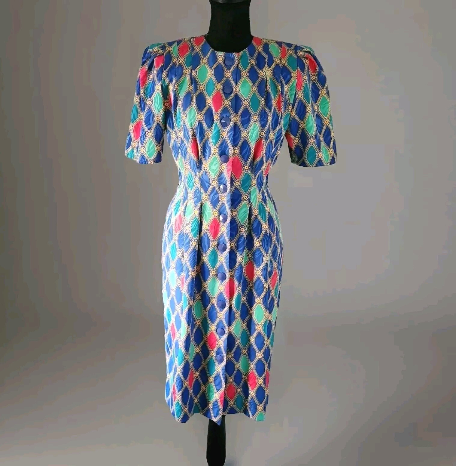 Vintage 1980s Adrianna Papell Women’s Diamond Patterned Dress Size 4 Petite