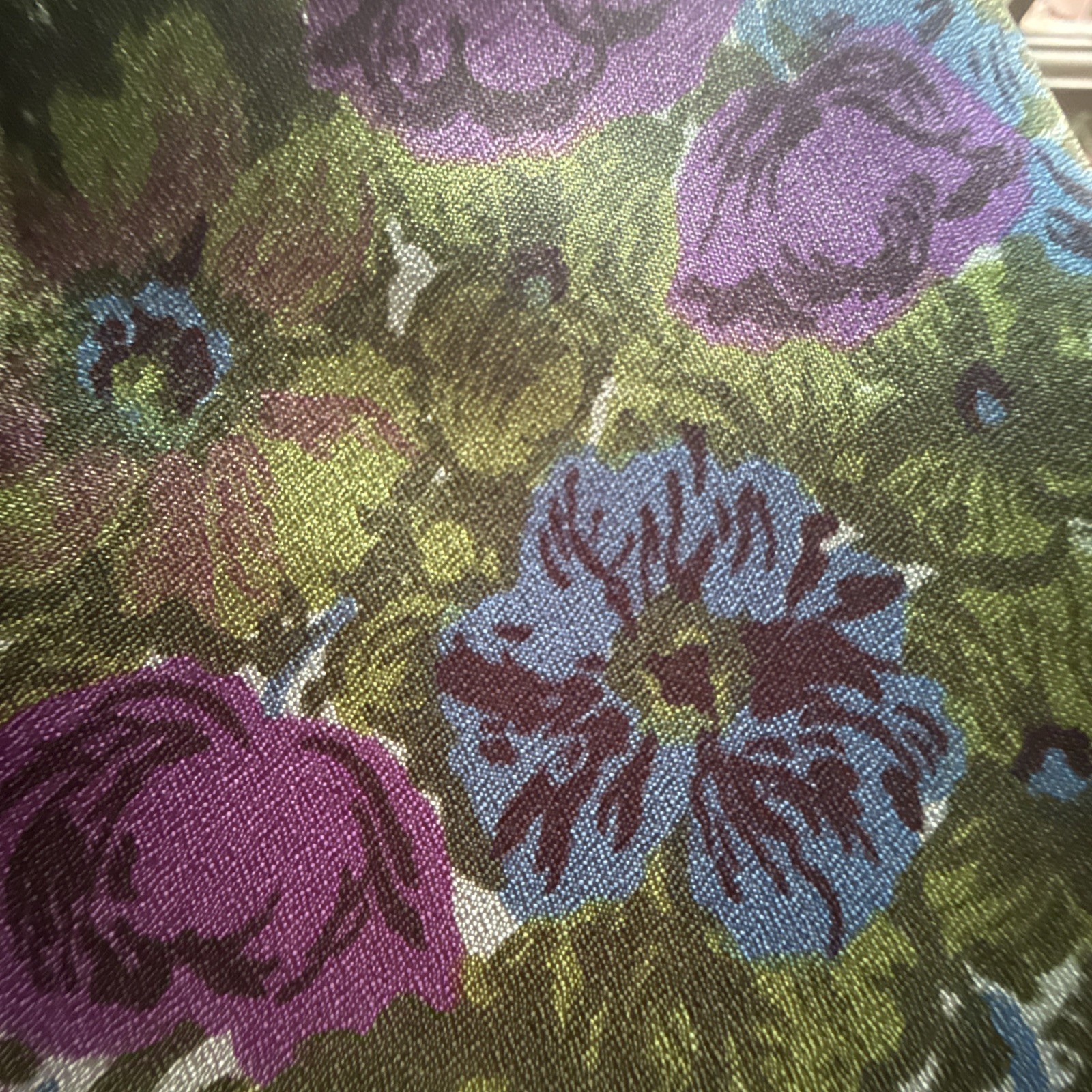 Vintage 1960’s NOS Deadstock Purple Blue and Green Floral Print Dress Large