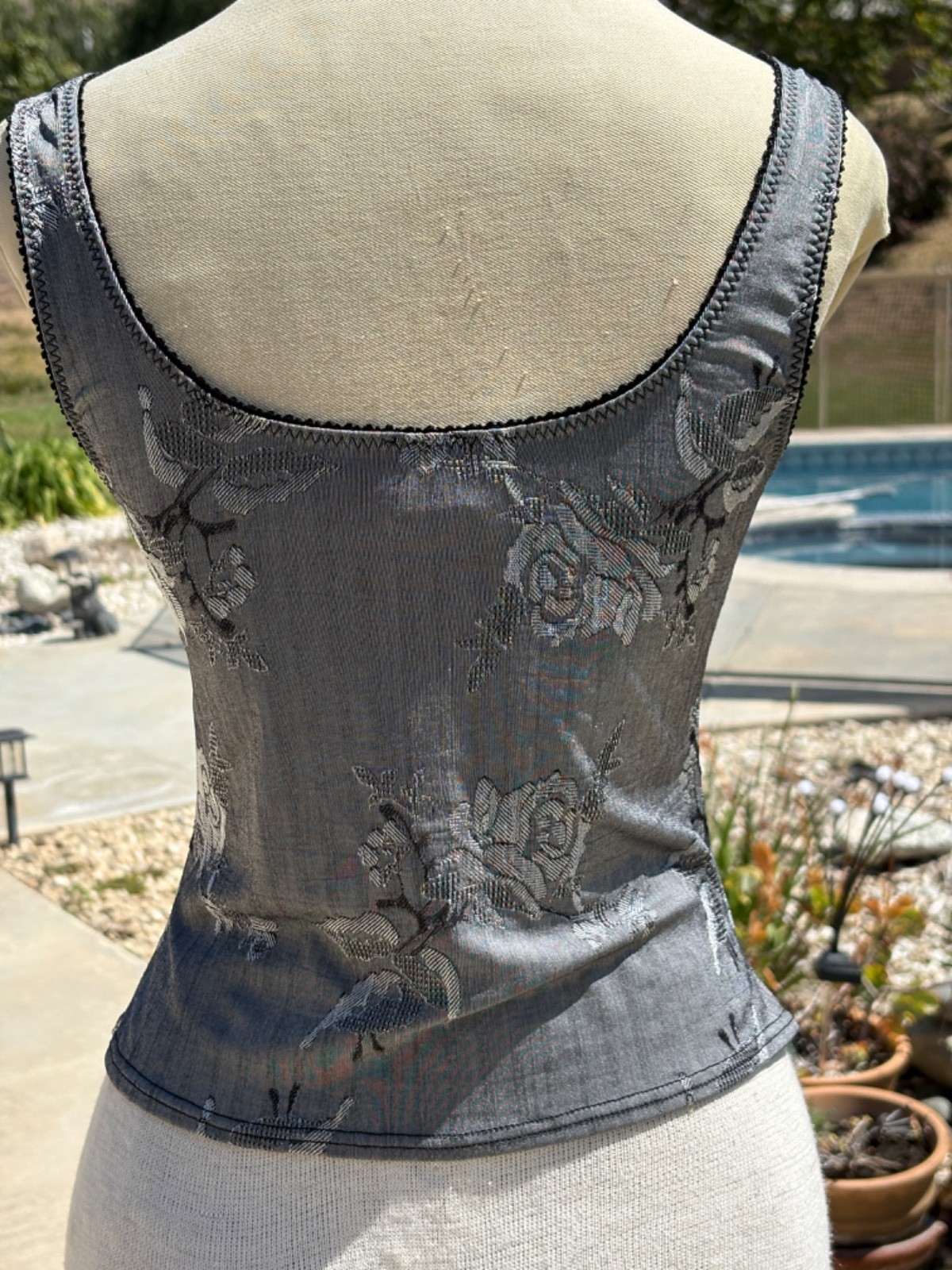 Vintage Y2k ARIANNE Lingerie Grey Floral Stretch Lace Camisole Top M