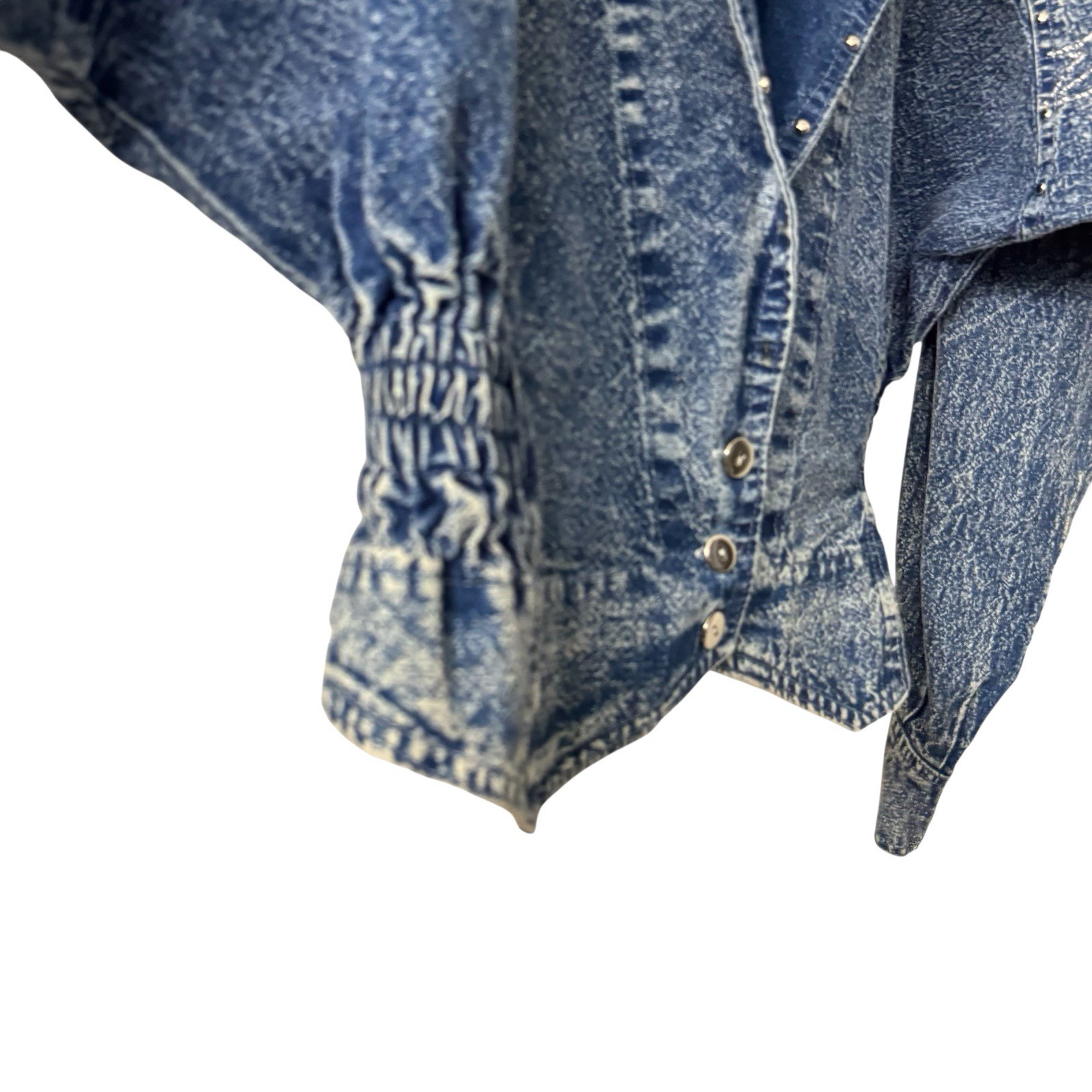 80s Denim Jacket Short Acid Wash Floral Embroidery Embellished Crop Sz M Vtg EUC