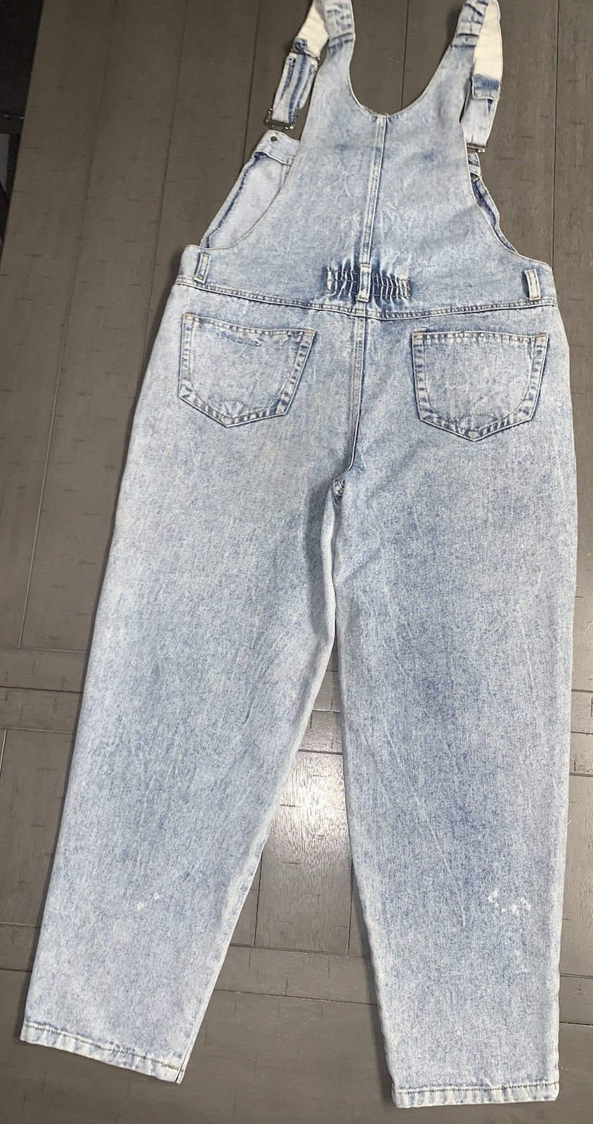 A2 90s WOMENS MEDIUM ACID WASH BUGLE BOY COMPANY BIB OVERALLS FLY GIRL 34 X27”