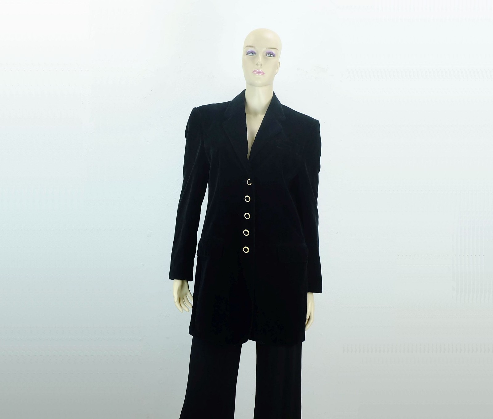 long black vintage VELVET BLAZER with gold buttons size 38 your sixth sense