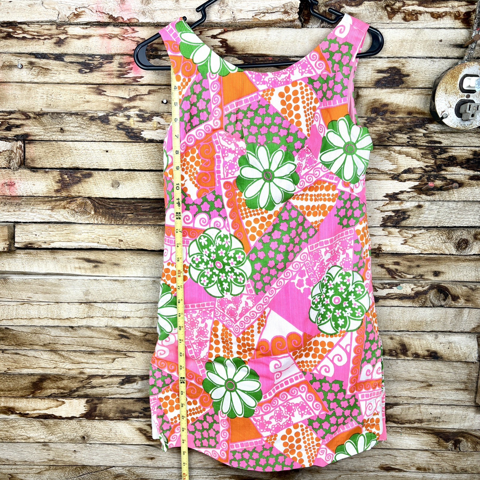 Vintage 60s Handmade Shift Dress Skort Floral Psychedelic Groovy Retro Hippie