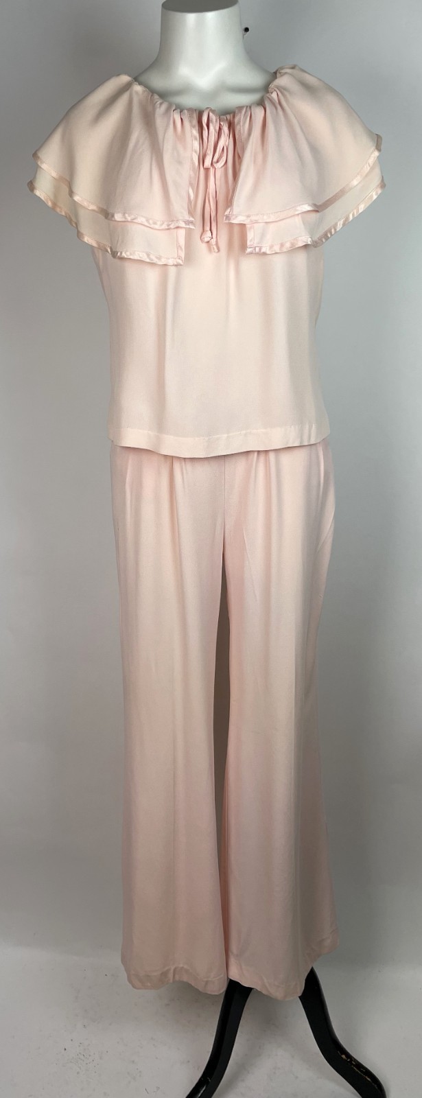 Vintage 70s PLACE TWO Lounge Wear 2 Piece Pants and Top set, Pink Minor fading 7