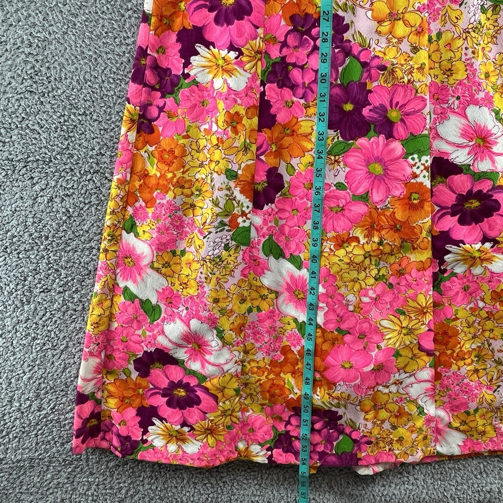 VTG 60s 70s Flower Power Dress XS Pink Colorful Floral Seamstress Made Maxi