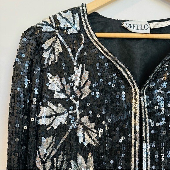 VTG 80’s Sweelo Black and Silver Sequins Blazer Women’s Size Small