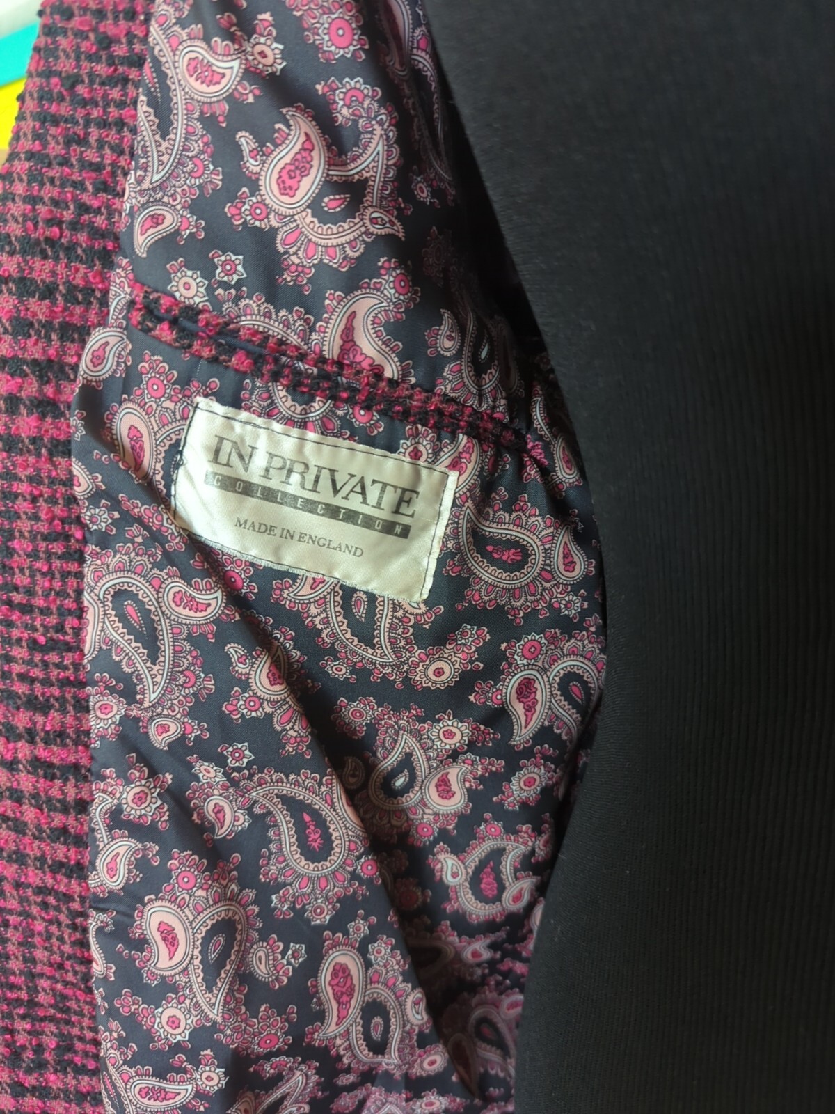 Pre-owned Vtg 1980’s IN PRIVATE COLLECTION Pink/Black Plaid Oversize Blazer Sz S