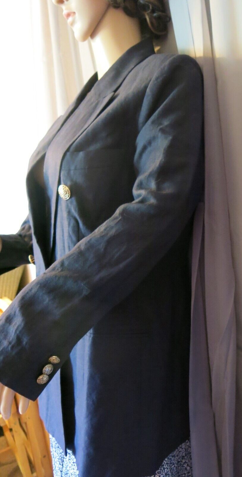 Vintage Stephanie Andrews Blazer Size 10P Navy Double Breasted Women Rayon