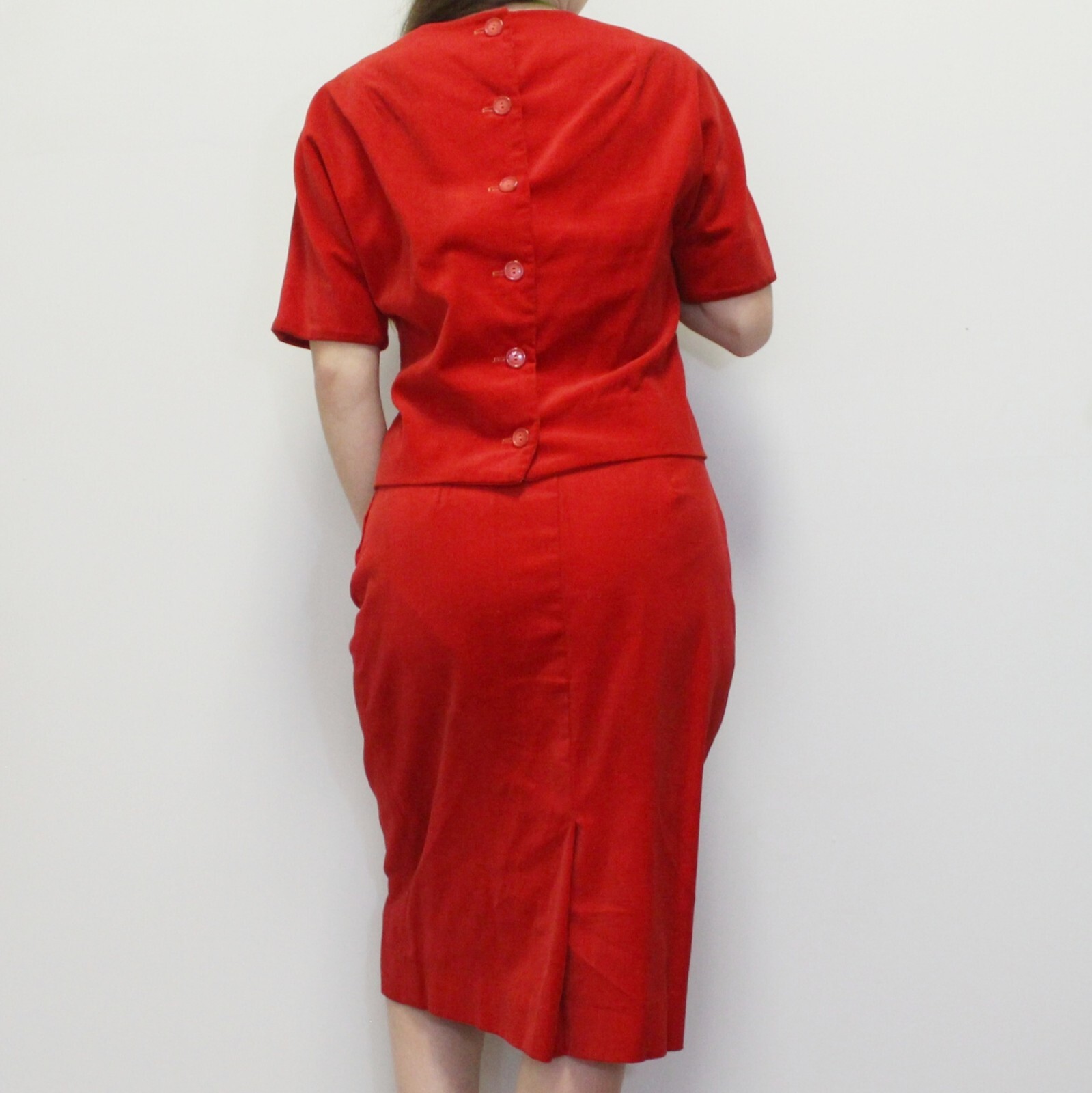 Vintage 60s Red Velvet Outfit Set Matching Skirt and Top Madison Wardrobe Maker