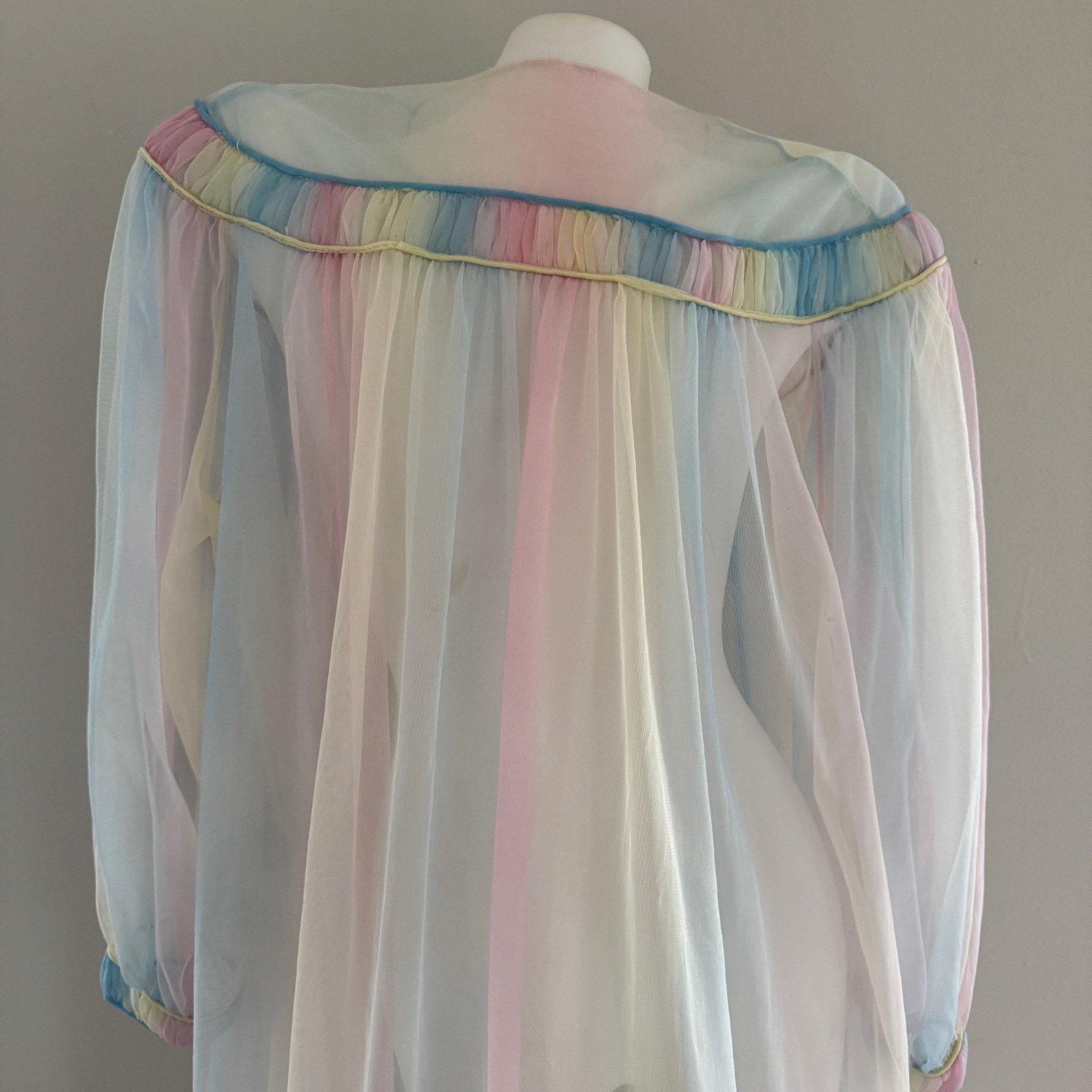 60s vtg DOLSYL Sheer Pastel RAINBOW OMBRE Dressing Gown Chiffon Robe Tent Dress