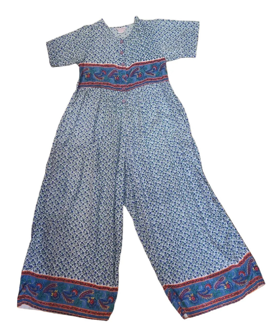 Vintage Wide Leg Jumpsuit Womens M Cottage Oversized SPRING Lagenlook Jumper