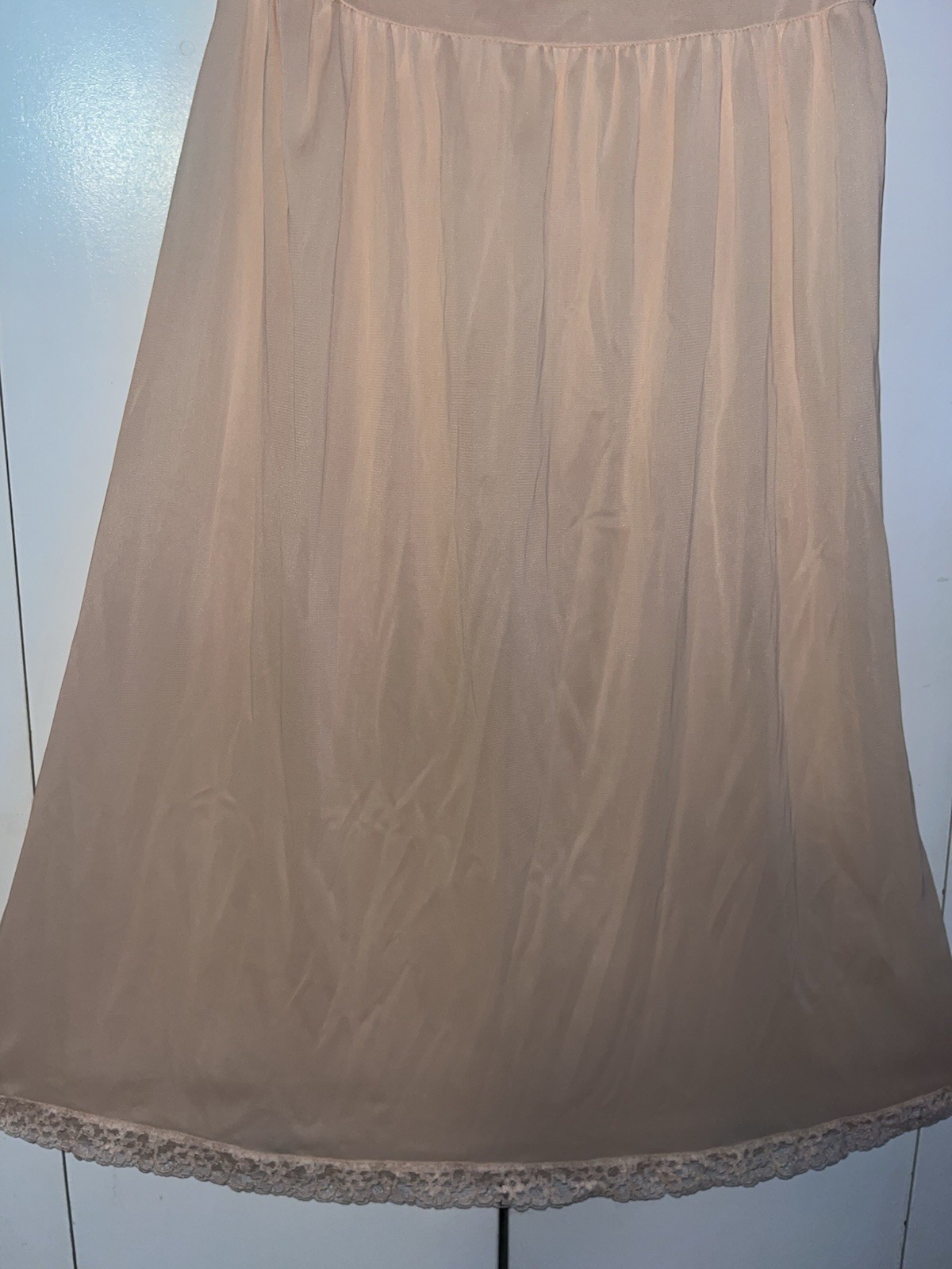 Vtg Countess Layne Peach Pink Nightgown 36 Bridal Chiffon Lace Blush Full Slip
