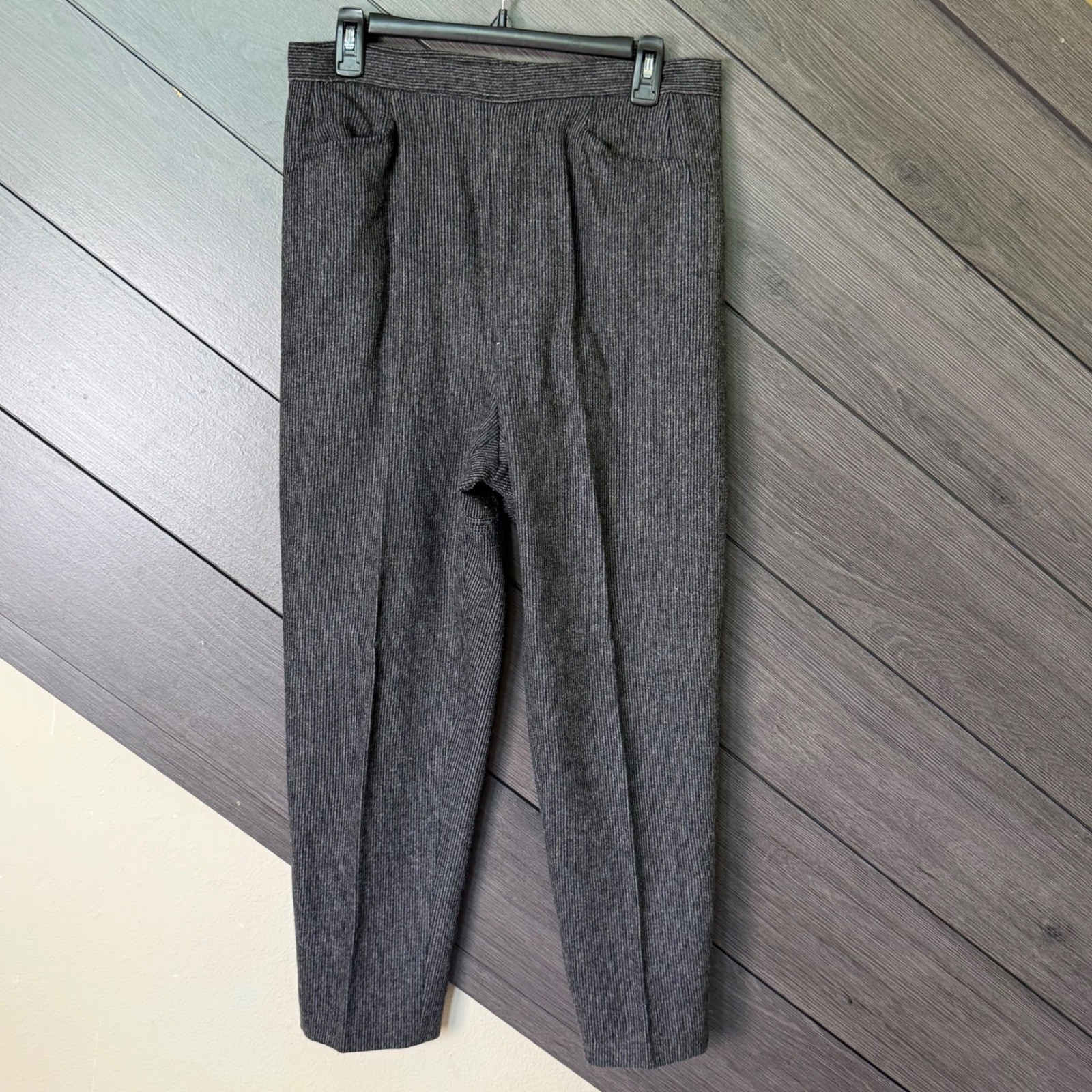 Vintage Evan-Picone Diva Women Wool Blend Striped Knit Pants Gray High Rise Med