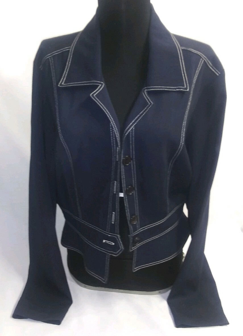 VINTAGE 90s Le CHATEAU CANADA NAVY BLAZER COAT WHITE STITCHING MEDIUM