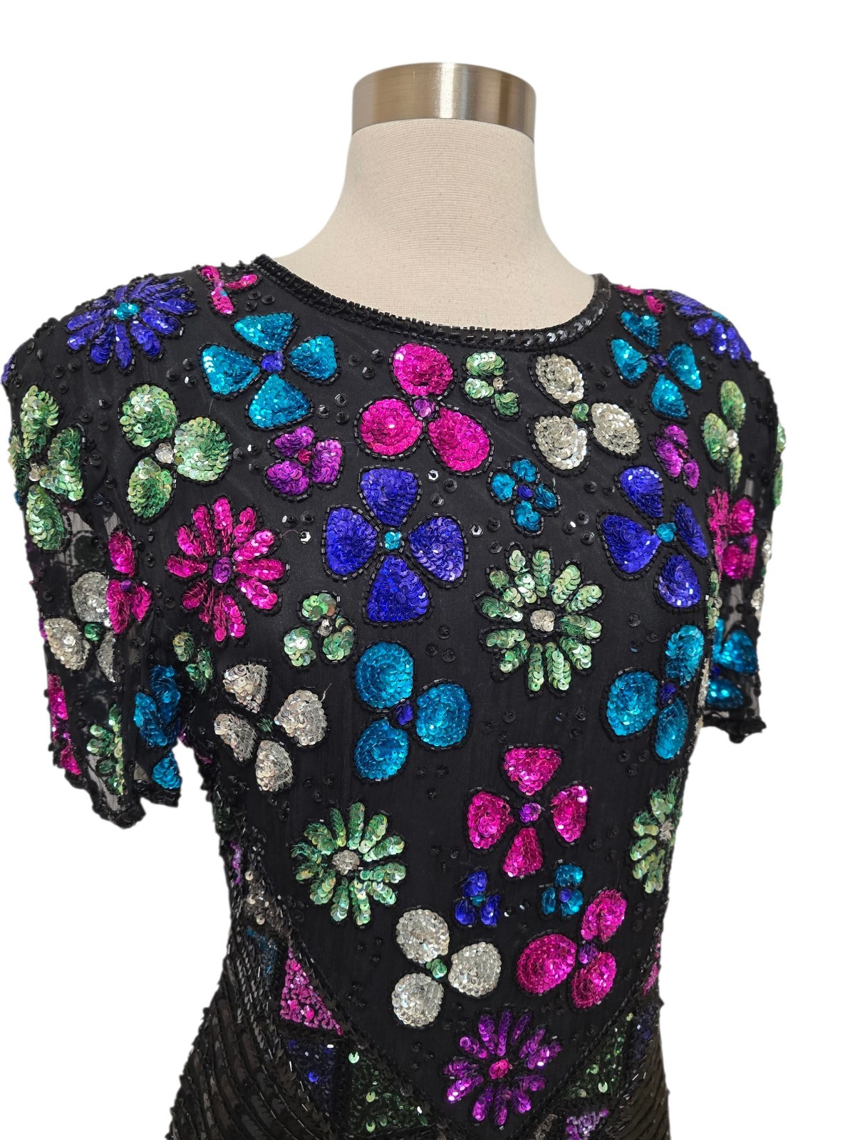 Vintage 90s Fully Sequin Dress Womens Size Medium Black Formal Party Sweelo