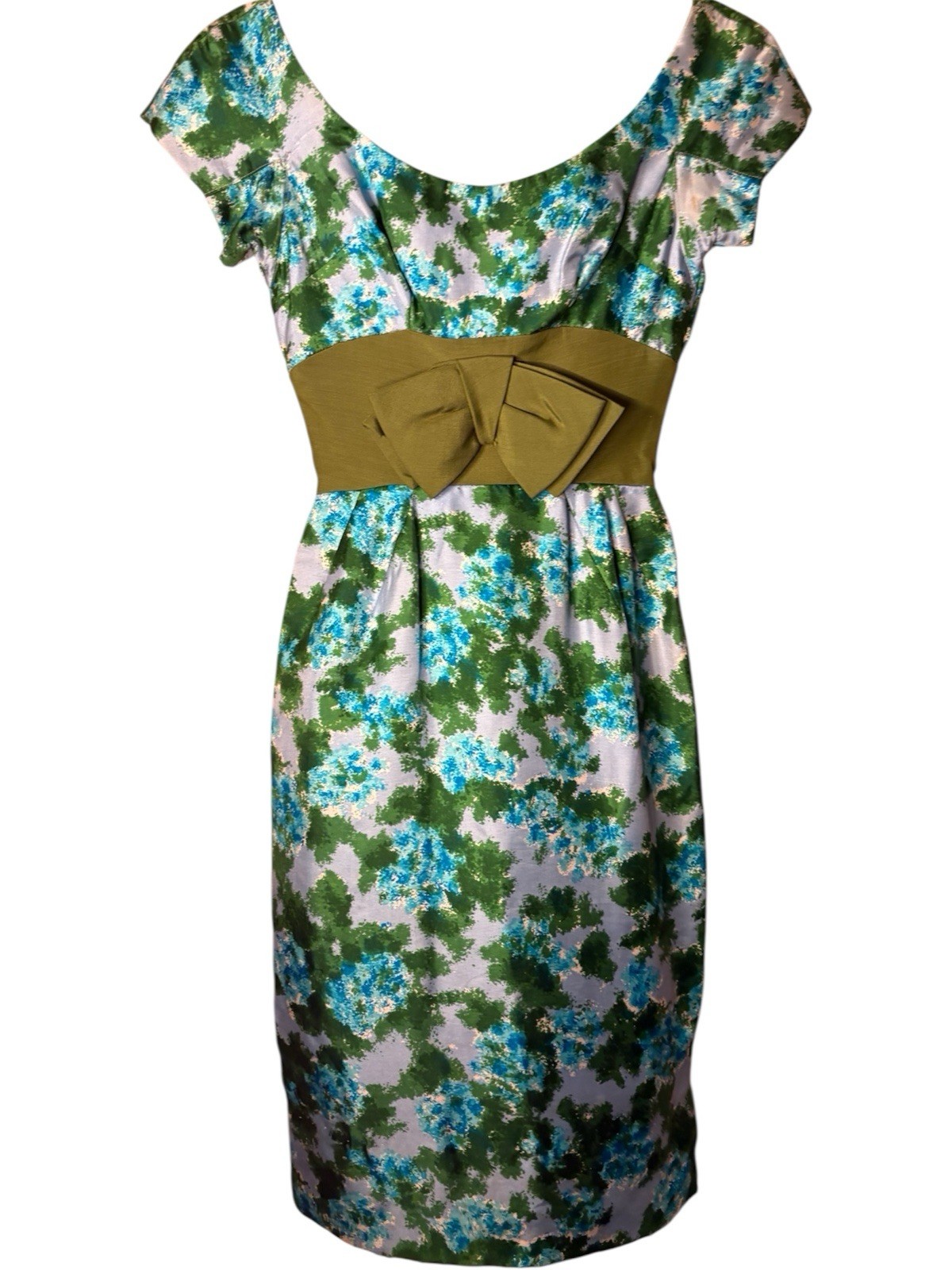 50/60’S VTG MAM’SELLE BY BETTY CAROL Floral Wiggle Dress green BOW 32/22 2XS