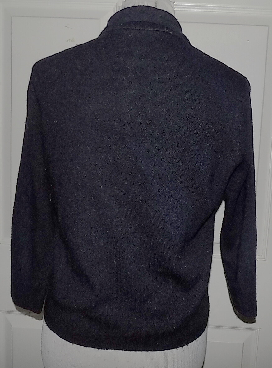 Vintage 40s 50s Black Sweater Embroidered Floral French Knots Rhinetones B38