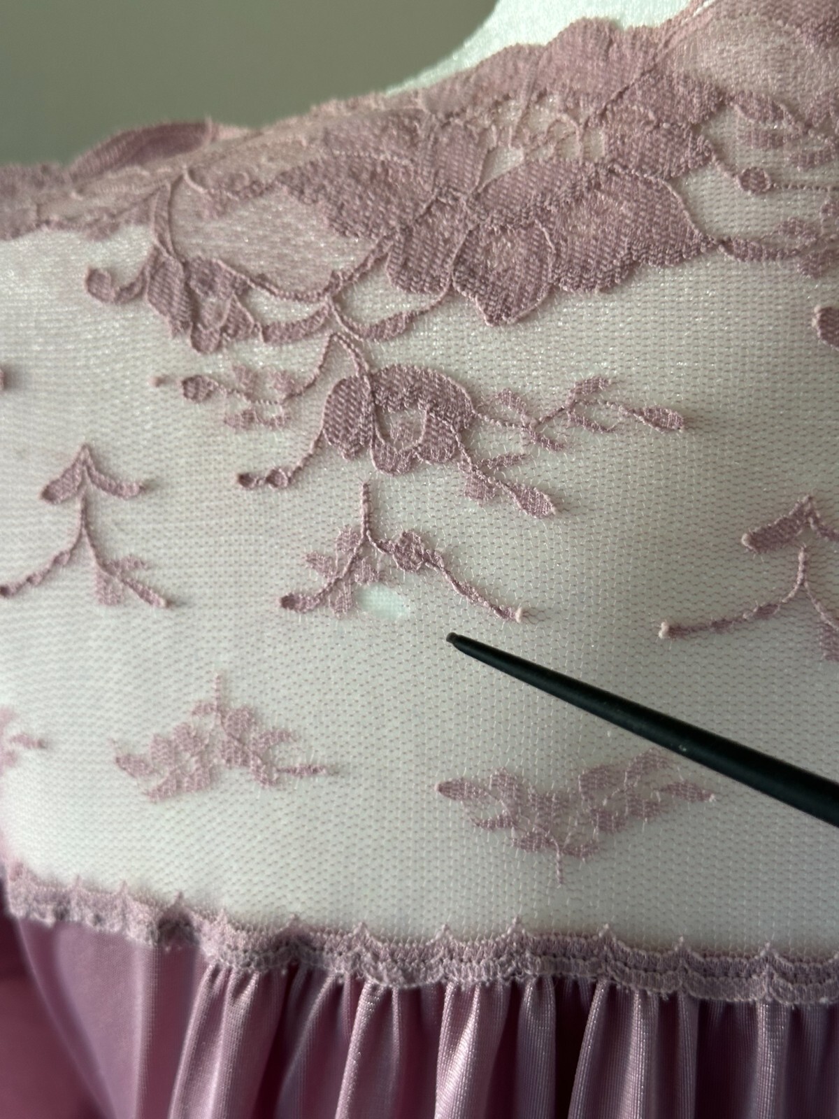 Vintage Long Nightgown Negligee Lilac Purple Full Sweep Nylon Lace