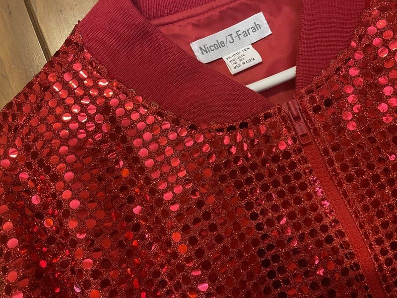 Vintage NICOLE/J-FARAH 1980’s Shiny Red Confetti Bomber Jacket Mint Condition