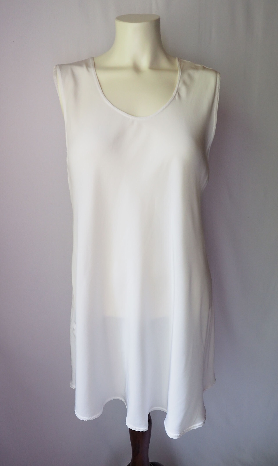 Vintage URU Made In USA 100% Washable Silk Sleeveless Dress Tunic Off-White 2
