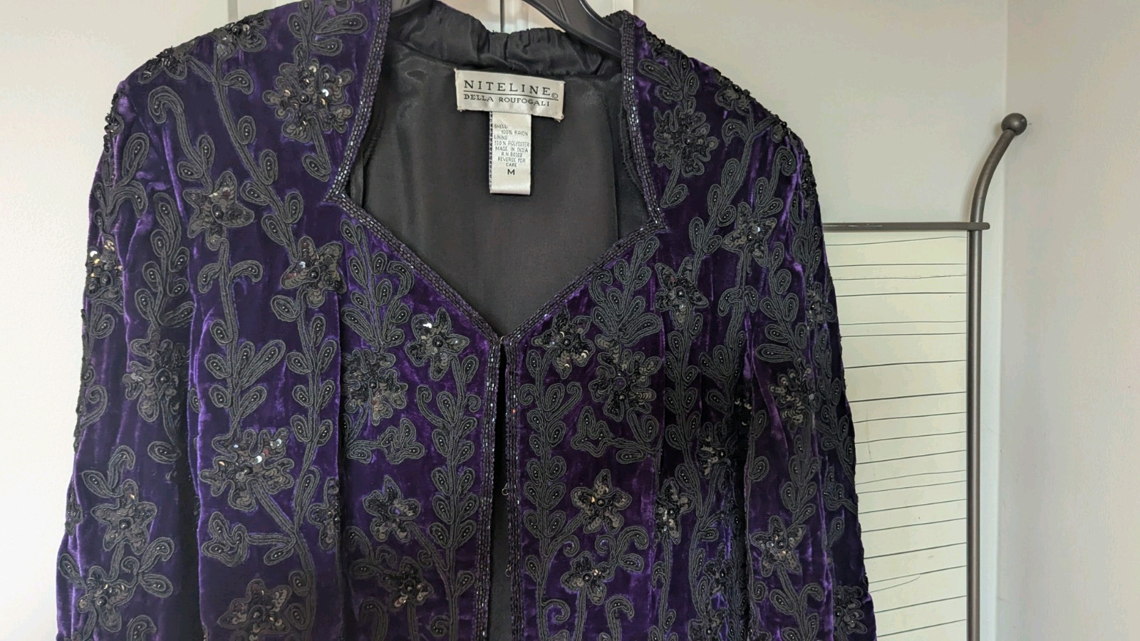 Vintage Niteline Della Roufogali Purple and Black Beaded Jacket Medium NWT