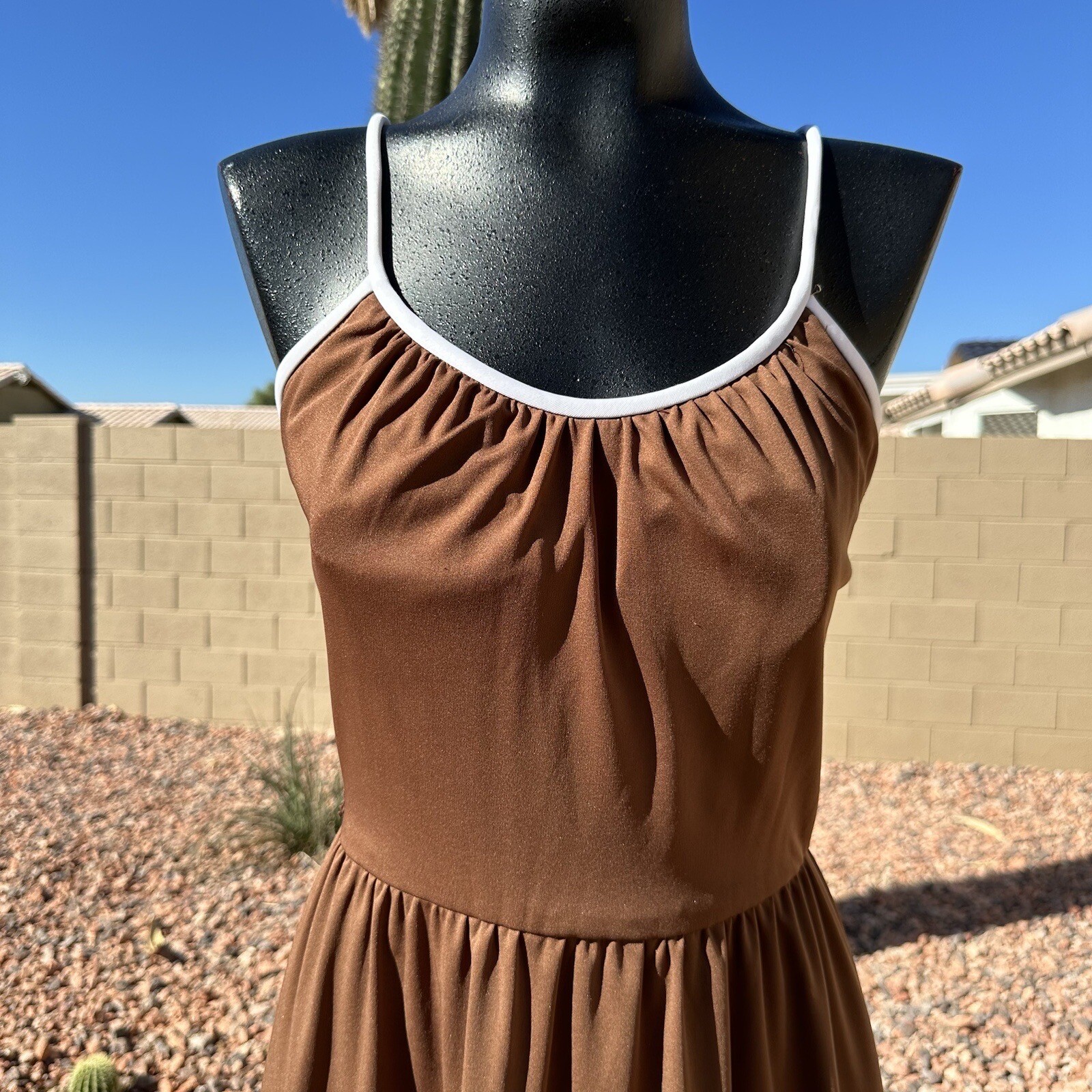 Vintage 70s Alfred Shaheen Brown Pleated Butterfly Dress Bolero Set Fits Sz 8