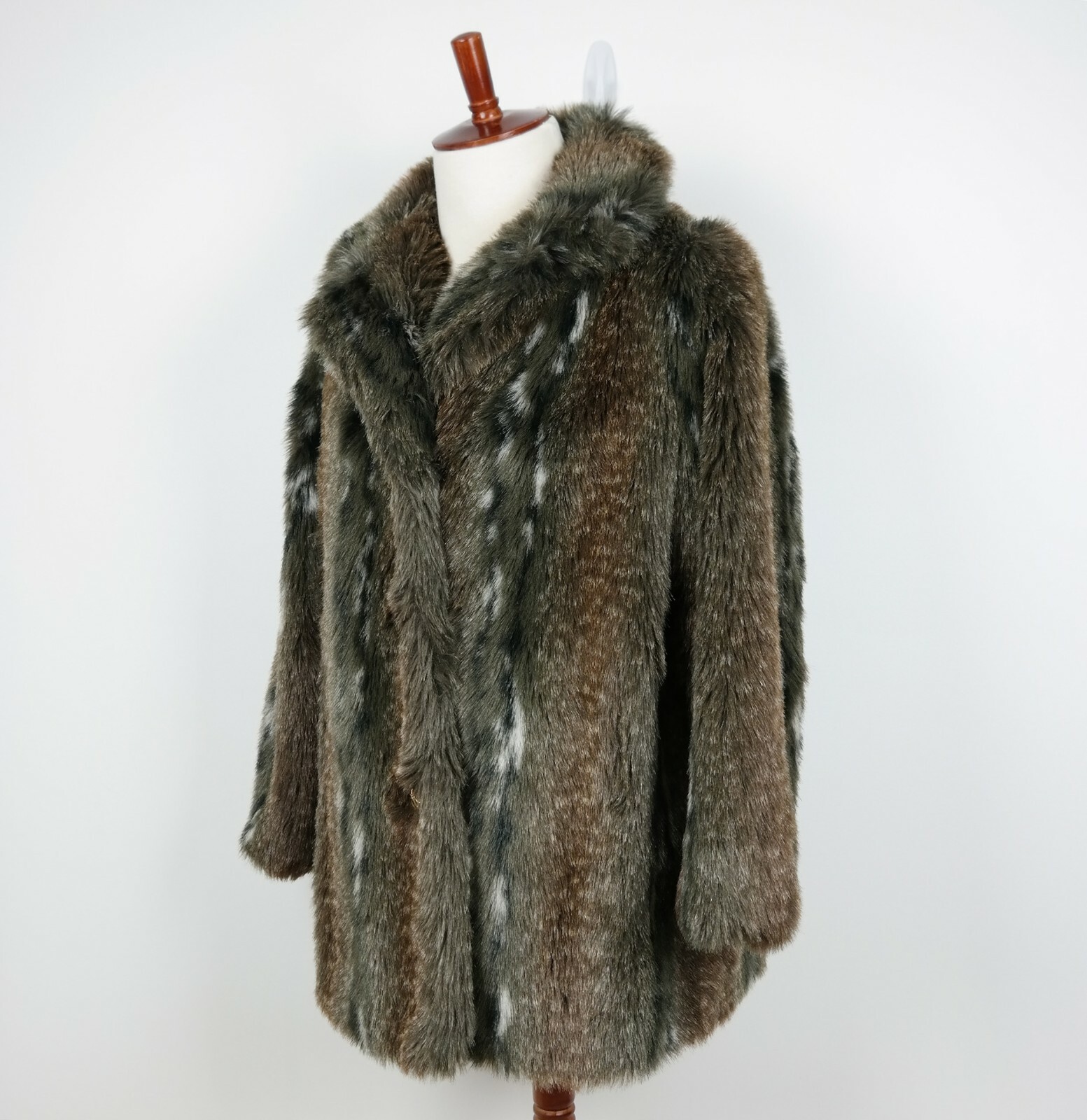 VTG 60s Tissavel France Country Pacer Faux Fur Coat Animal Print Womens Sz 16 XL