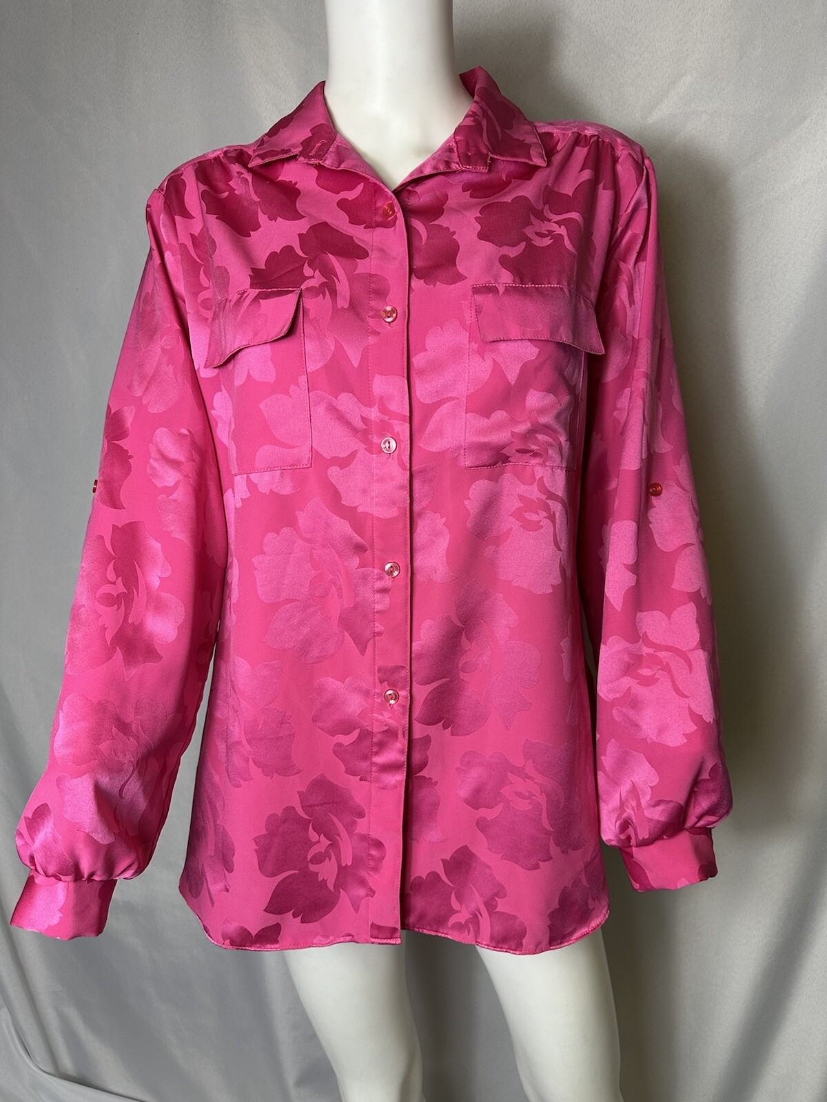 Vintage Lillian Lawrence Pink Button Up Blouse No Tag Pit To Pit 22 Length 28in