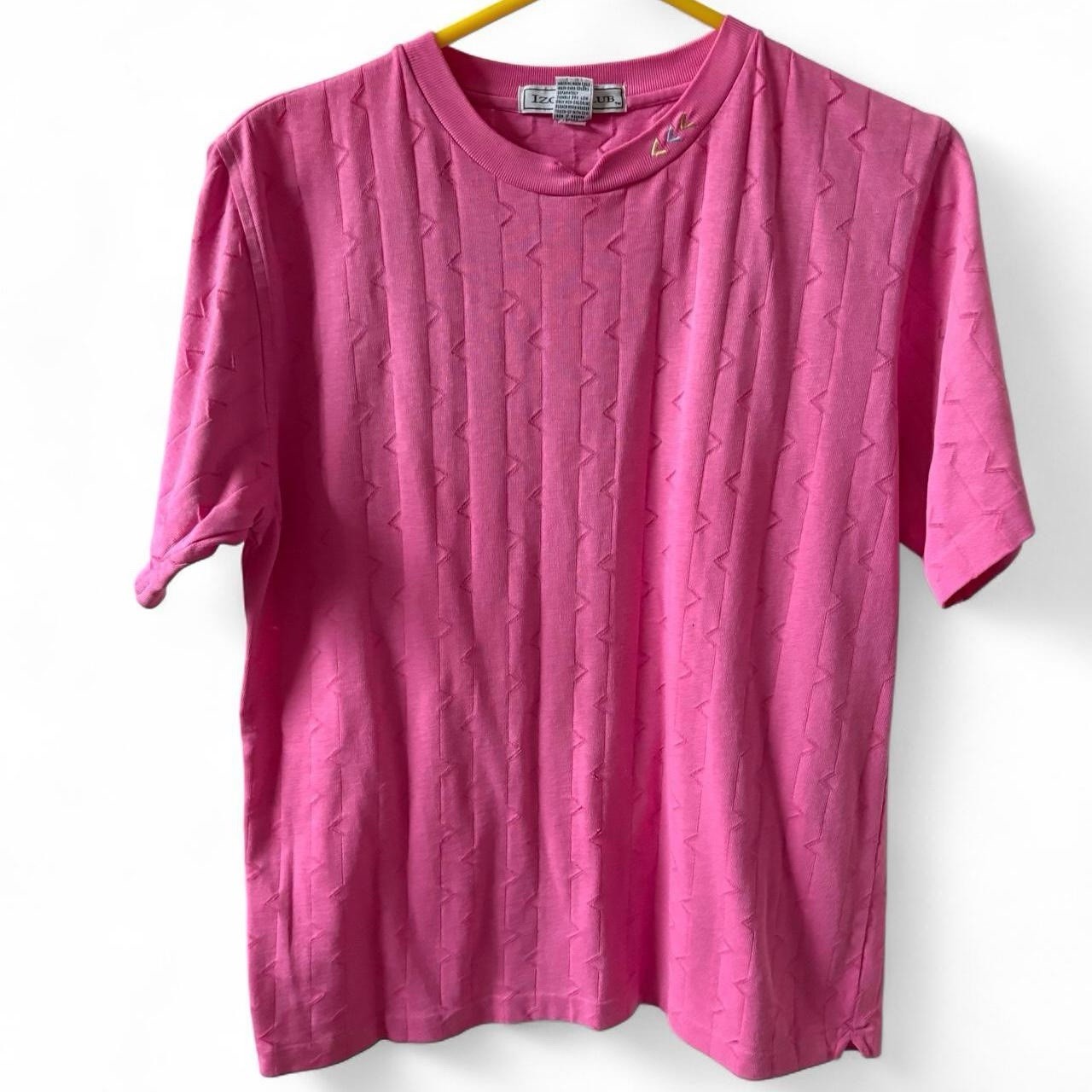 Vintage IZOD Club Pink Textured Knit Top Women’s Medium Short Sleeve Chevron