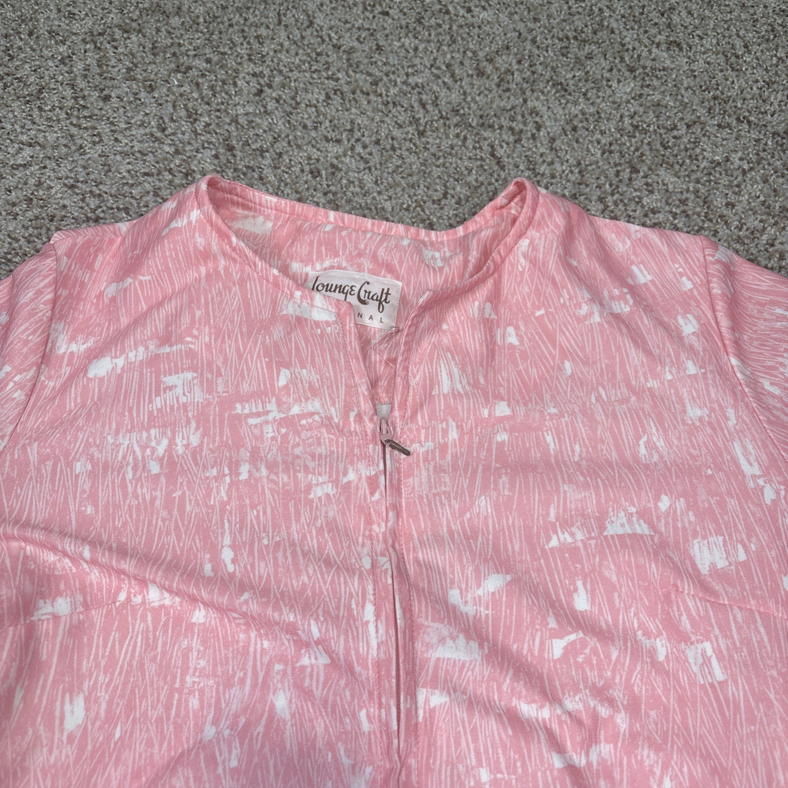 Vintage LOUNGE CRAFT Robe Women’s Pink Full Zip 3/4 Sleeve Size Tag Missing