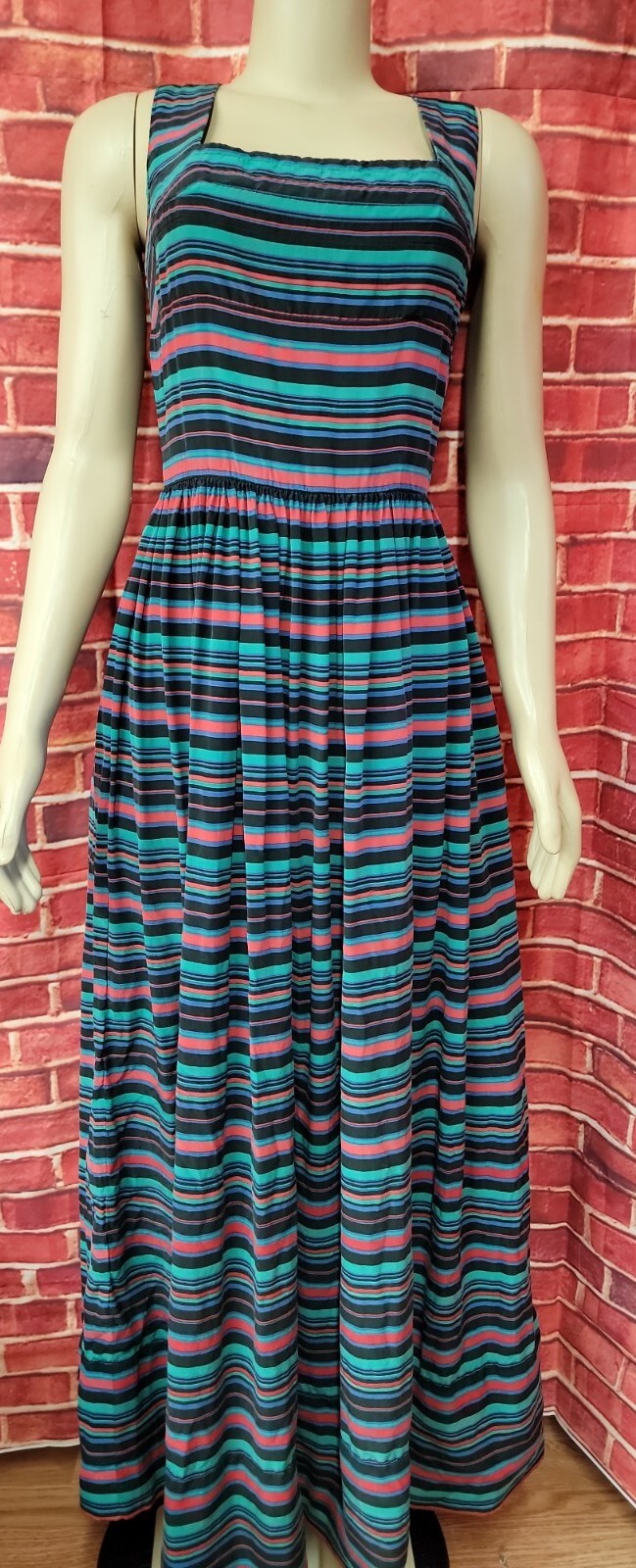 Stanley Korshak Chicago Silky Stripes Women’s Maxy Dress Fits S/M BUST 34″ #03