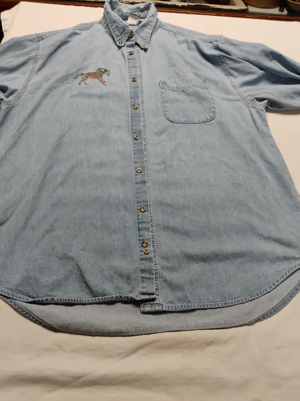 Horse Denim Shirt Adult XL Blue Equestrian Men Tribal Men 90s VINTAGE