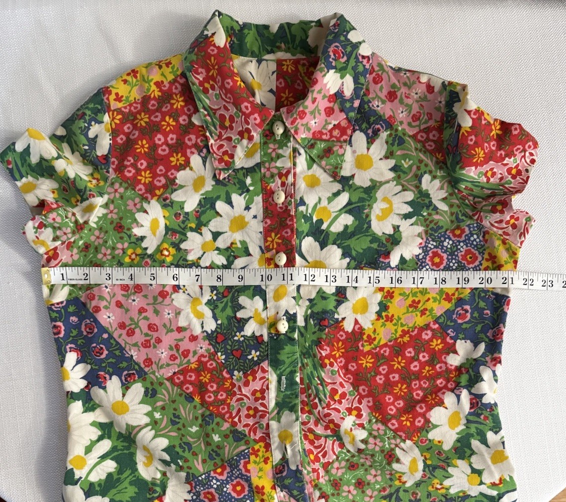 Vintage Late 1960s I. Magnin & Co. Floral Print Flower Power Cotton Dress Size M