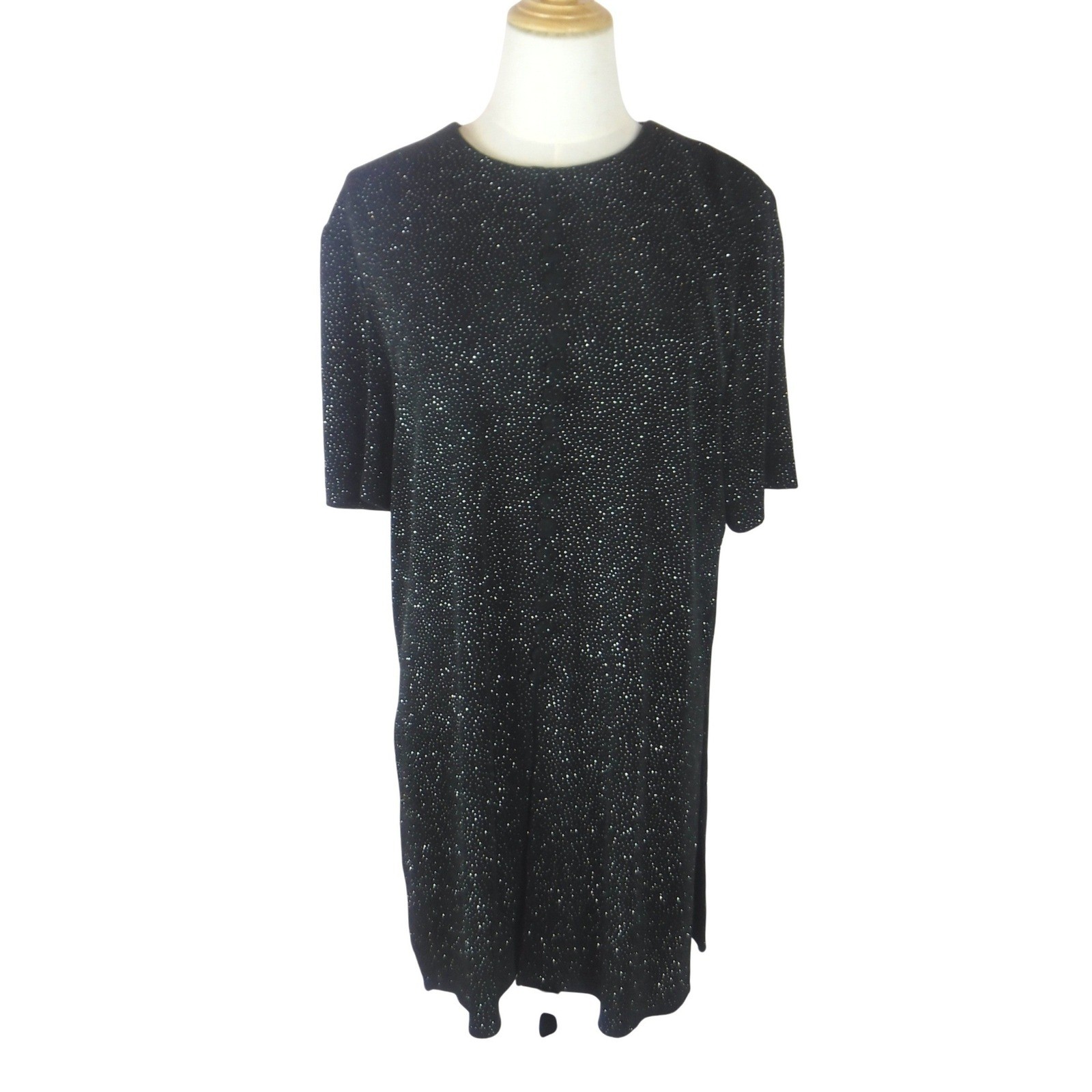 JBS LTD Vintage Black Silver Metallic Knit Tunic Top Short Sleeve Crew Neck 12