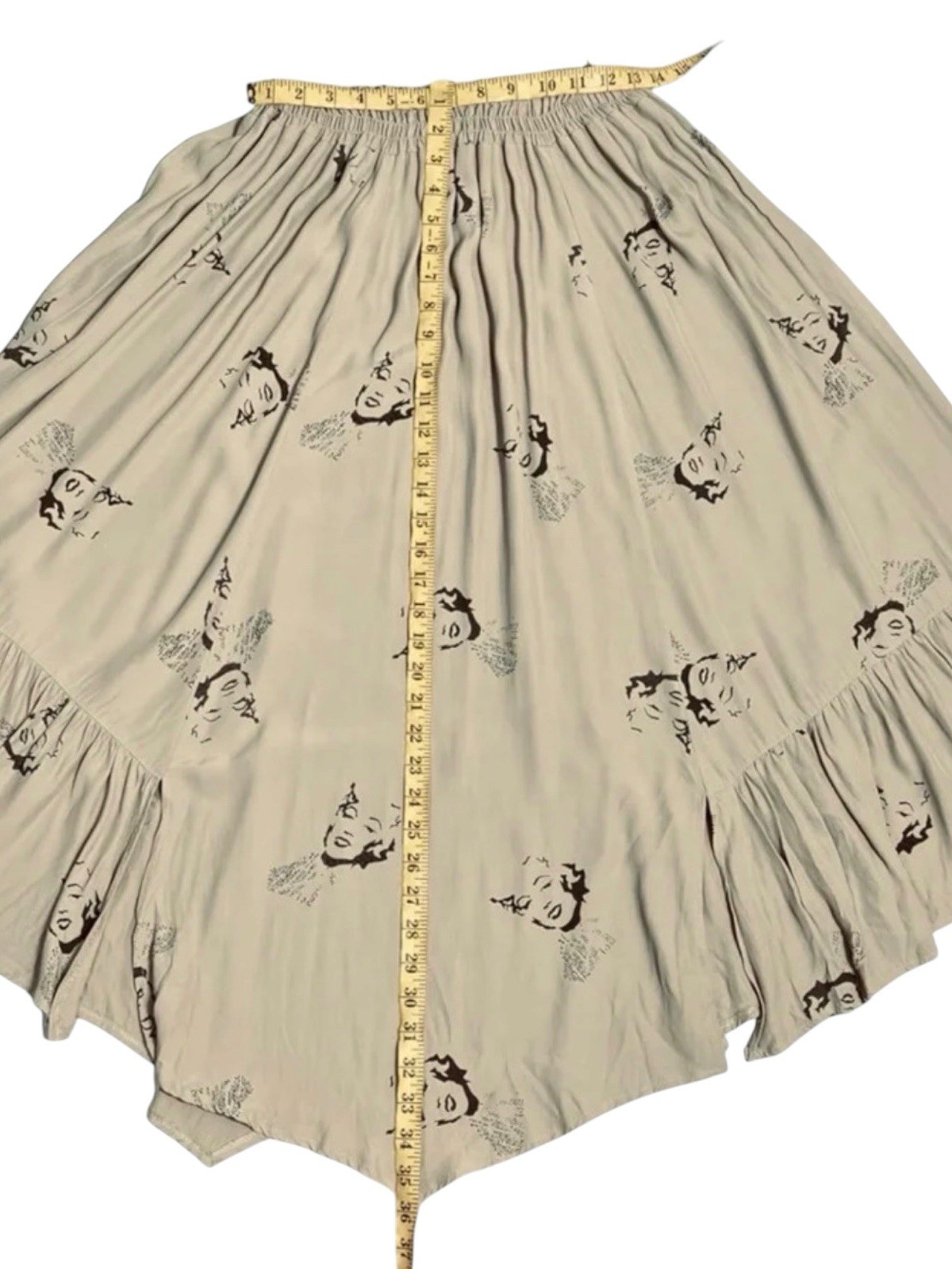 Vintage Miss Mod Marilyn Monroe Pop Art Print Midi Skirt Y2K Boho Ruffle Medium