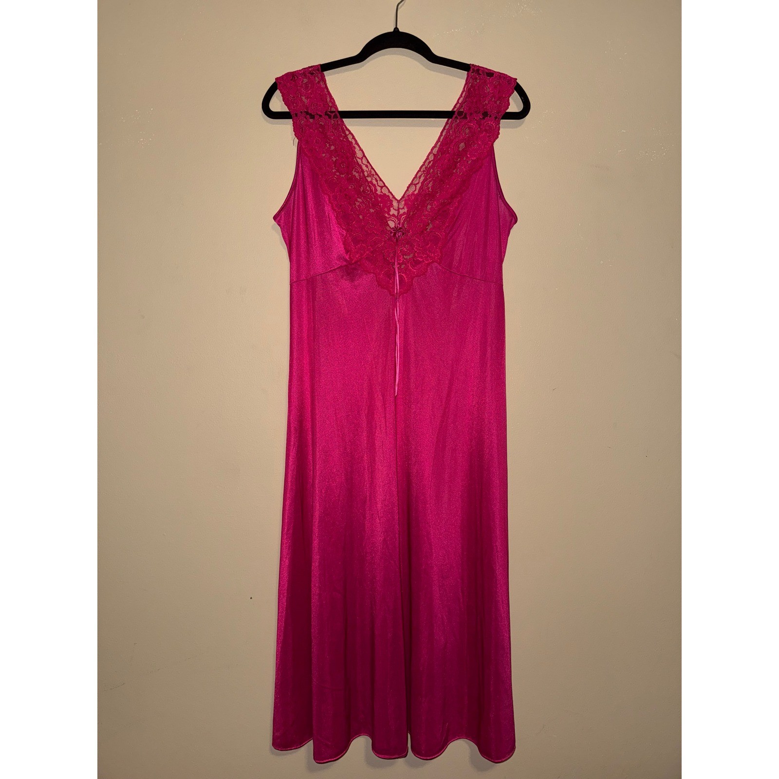 Magenta Pink Barbiecore Floral Lace Trim sleeveless coquette M slip dress