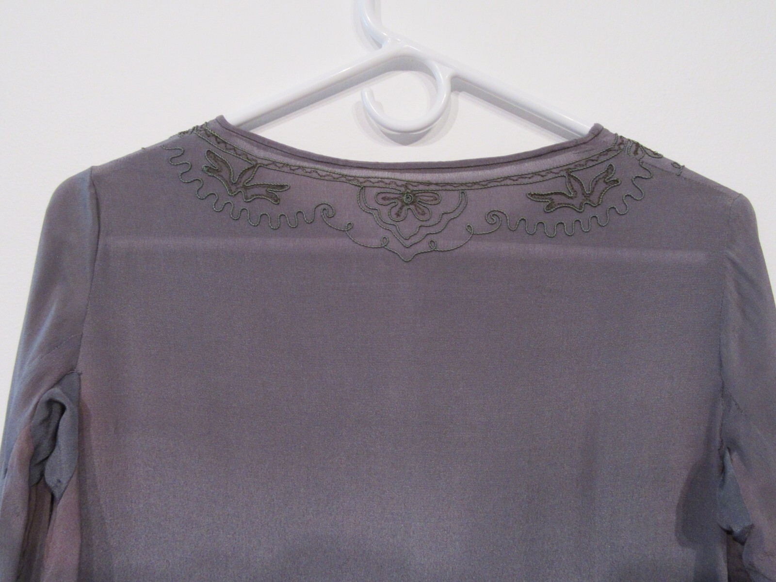 VINTAGE ANTIQUE WOMENS 1920S FLAPPER DRESS TUNIC MUAVE SILK CREPE EMBRD ASIS F45