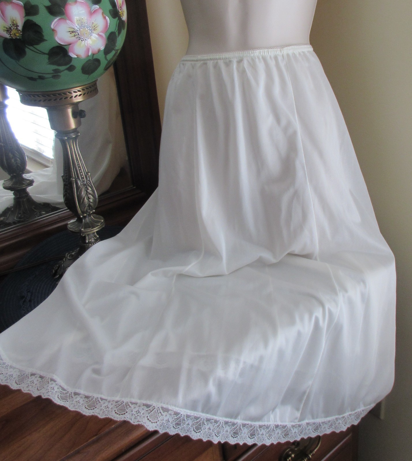 UNION BARI 100% nylon 1 1/4″ LACE lingerie IVORY 30″ FULL sweep half slip 1X