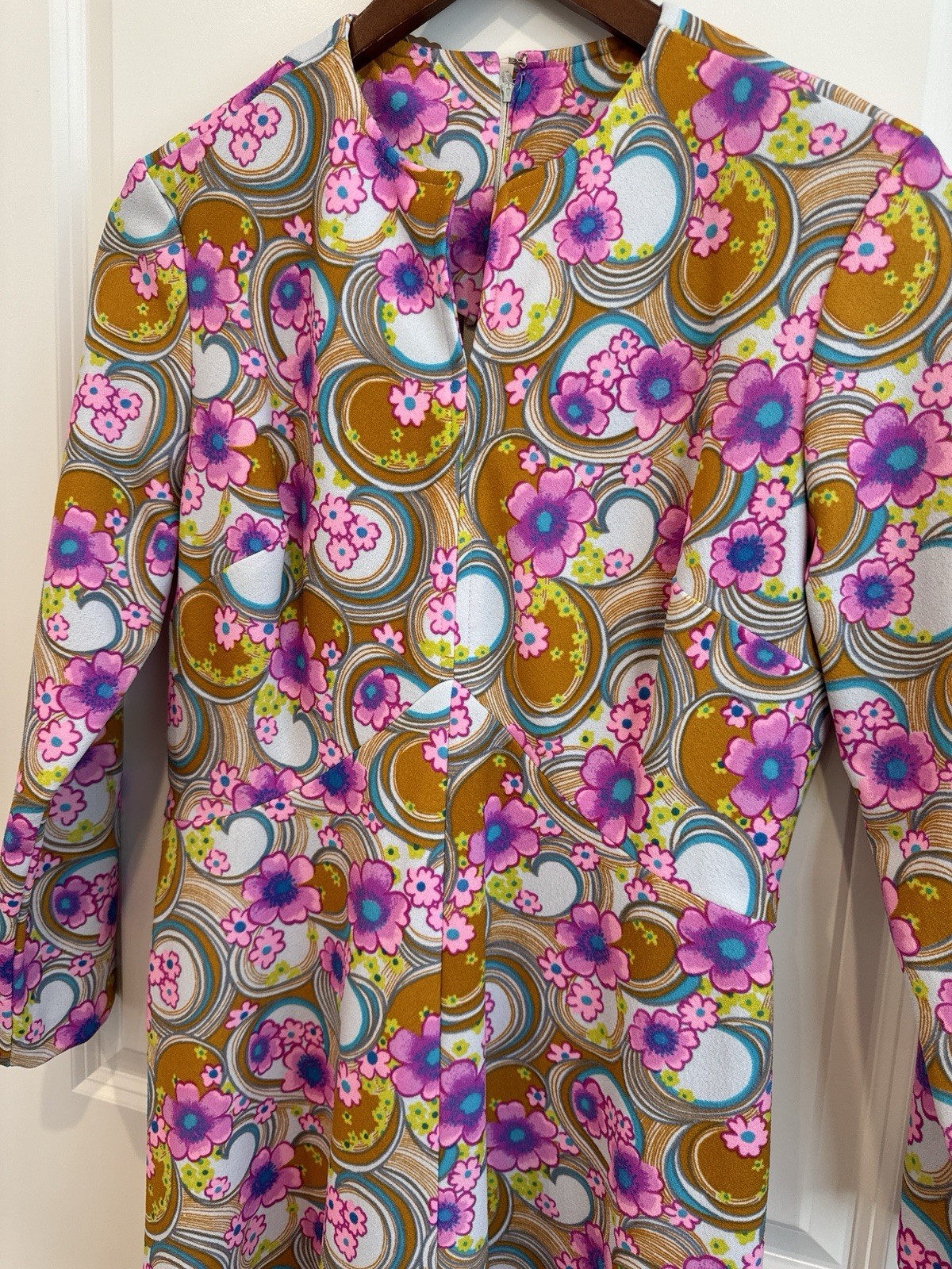 Vintage 60s 70s Psychedelic Hippie Colorful MOD Floral Maxi Dress Sz Large