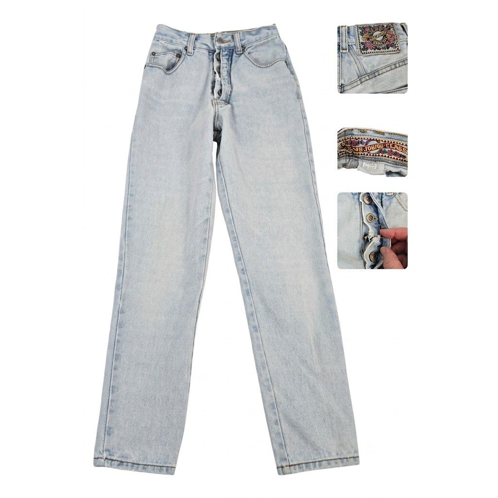 Vintage 80s Joujou Classic Light Wash Jeans Womens High Rise Button Fly Denim