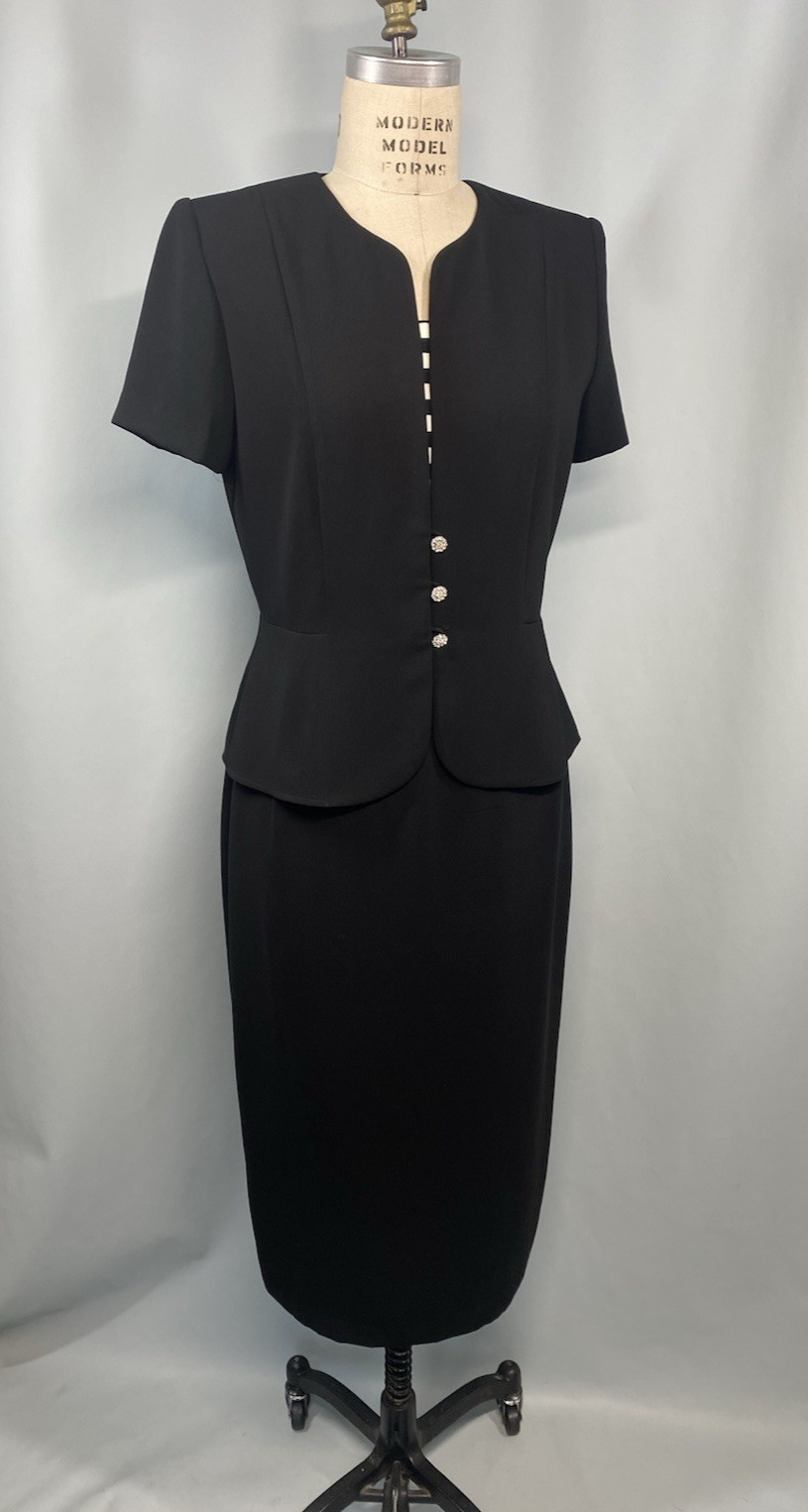 Vintage Dresses SIZE 10 PETITE LARGE black peplum JULIAN TAYLOR 80s 90s