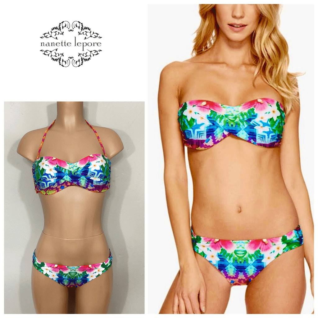 New. Nanette Lepore tropical bandeau bikini set. Retails $174. Large