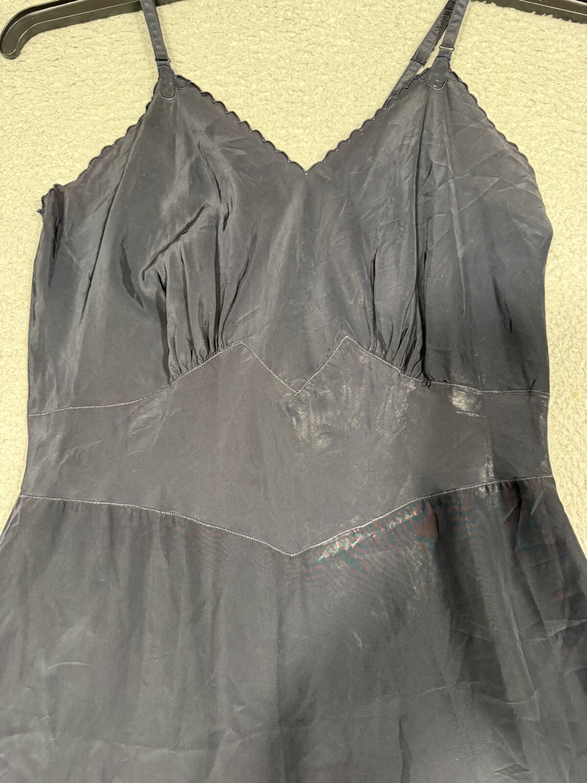 Vintage Seamprufe Black Slip Dress Acetate Size 32 Tall 1950s Adustable