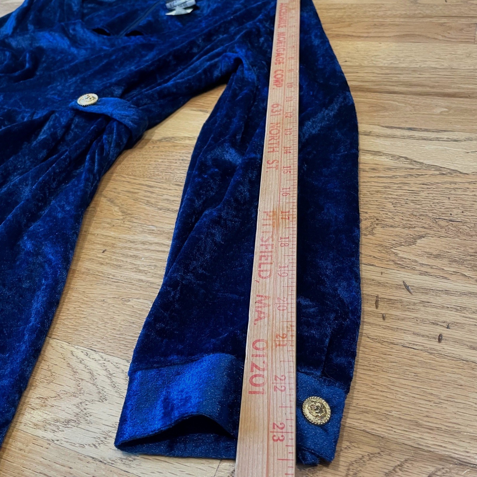 Brett Alixander Vintage 90s Velvet Midi Dress Dark Academia Blue Tie Back Bow